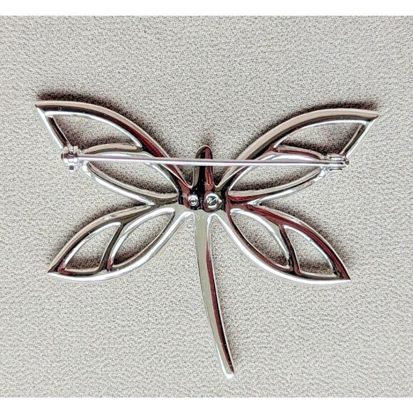 Vintage Swarovski Signed Swan Logo Dragonfly Silver Tone Crystal Brooch Pin - Picture 2 of 4
